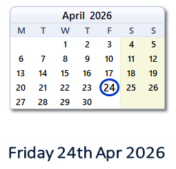 24 April 2026 calendar