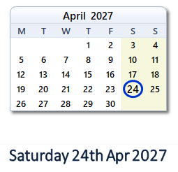 24 April 2027 calendar