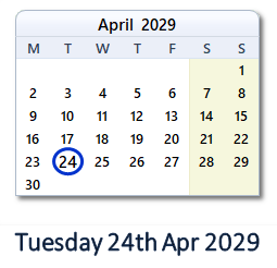 24 April 2029 calendar