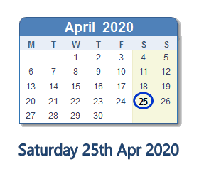 25 April 2020 calendar