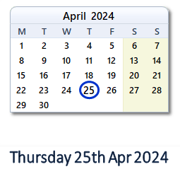 25 April 2024 calendar