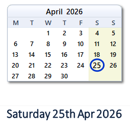 25 April 2026 calendar