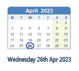 26 April 2023 calendar