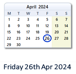 26 April 2024 calendar