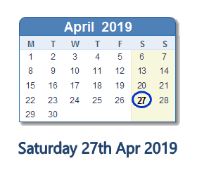 27 April 2019 calendar
