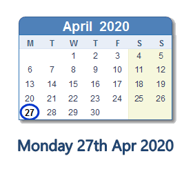 27 April 2020 calendar