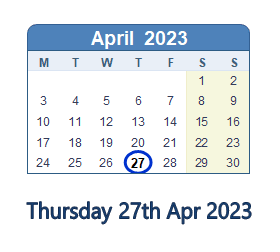 27 April 2023 calendar