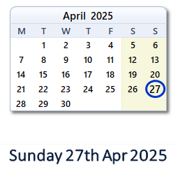 27 April 2025 calendar