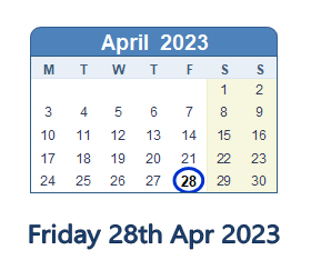 28 April 2023 calendar