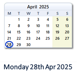28 April 2025 calendar