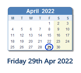 29 April 2022 calendar