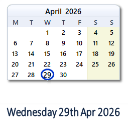 29 April 2026 calendar