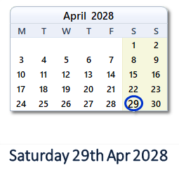 29 April 2028 calendar