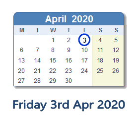 3 April 2020 calendar