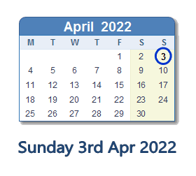 3 April 2022 calendar
