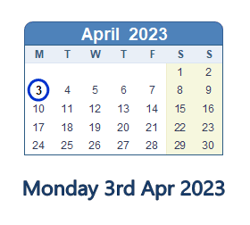 3 April 2023 calendar
