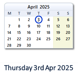 3 April 2025 calendar