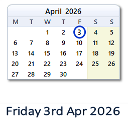3 April 2026 calendar