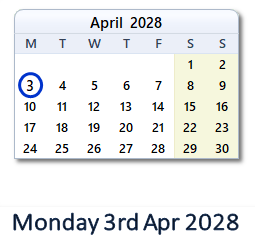 3 April 2028 calendar