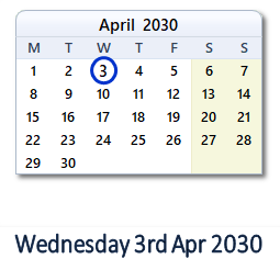 3 April 2030 calendar