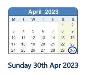 30 April 2023 calendar