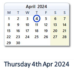 4 April 2024 calendar