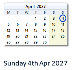 4 April 2027 calendar