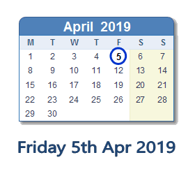 5 April 2019 calendar