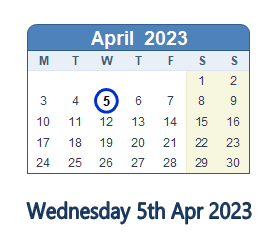 5 April 2023 calendar