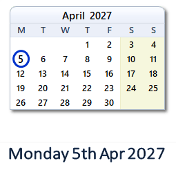 5 April 2027 calendar