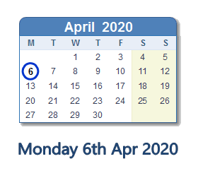 6 April 2020 calendar