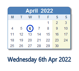 6 April 2022 calendar