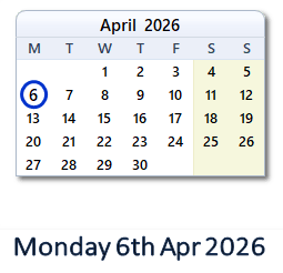 6 April 2026 calendar
