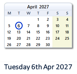 6 April 2027 calendar