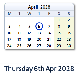 6 April 2028 calendar