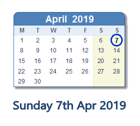 7 April 2019 calendar