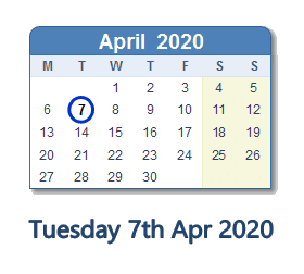 7 April 2020 calendar