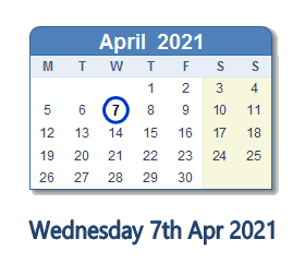7 April 2021 calendar
