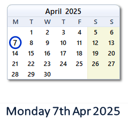 7 April 2025 calendar