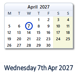 7 April 2027 calendar