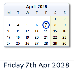 7 April 2028 calendar