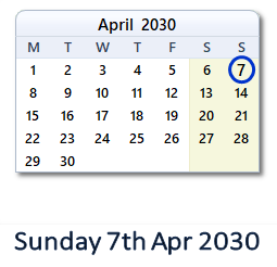 7 April 2030 calendar
