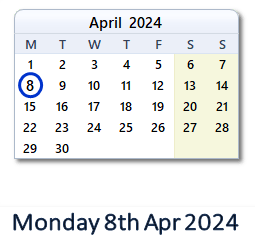 8 April 2024 calendar
