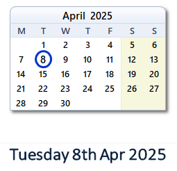 8 April 2025 calendar