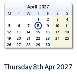 8 April 2027 calendar