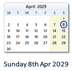 8 April 2029 calendar