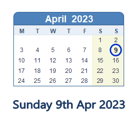 9 April 2023 calendar