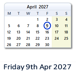 9 April 2027 calendar