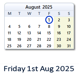 1 August 2025 calendar