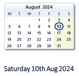 10 August 2024 calendar